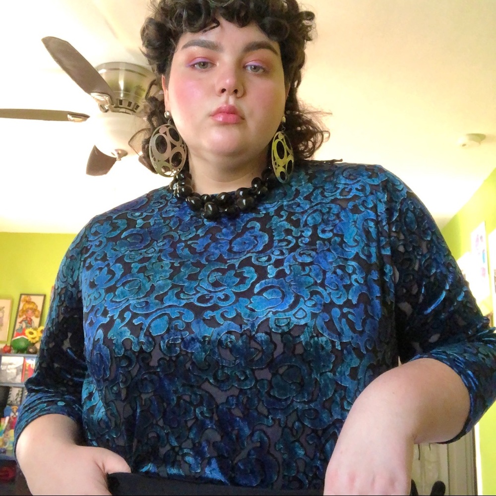 Vintage Blue Velvet Patterned Top